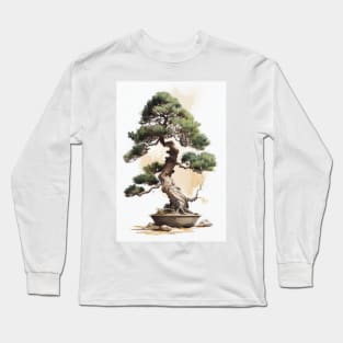 Serene Bonsai Tree Watercolor Print Long Sleeve T-Shirt